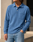 Mivanity Men's Simple Daily Pitted Textured Lapel Long-sleeved Polo Shirts