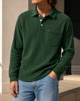 Mivanity Men's Simple Daily Pitted Textured Lapel Long-sleeved Polo Shirts