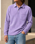 Mivanity Men's Simple Daily Pitted Textured Lapel Long-sleeved Polo Shirts