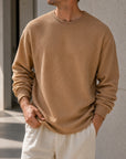 Mivanity Men's Simple Daily Solid Color Texture Round Neck Long-sleeved T-shirt