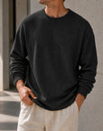 Mivanity Men's Simple Daily Solid Color Texture Round Neck Long-sleeved T-shirt