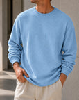 Mivanity Men's Simple Daily Solid Color Texture Round Neck Long-sleeved T-shirt