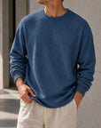 Mivanity Men's Simple Daily Solid Color Texture Round Neck Long-sleeved T-shirt