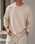 Mivanity Men's Simple Daily Solid Color Texture Round Neck Long-sleeved T-shirt