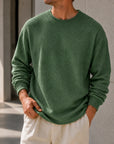 Mivanity Men's Simple Daily Solid Color Texture Round Neck Long-sleeved T-shirt