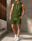 Mivanity Men's Sleeveless Hooded Tank Top Shorts 2-Piece Summer Sets