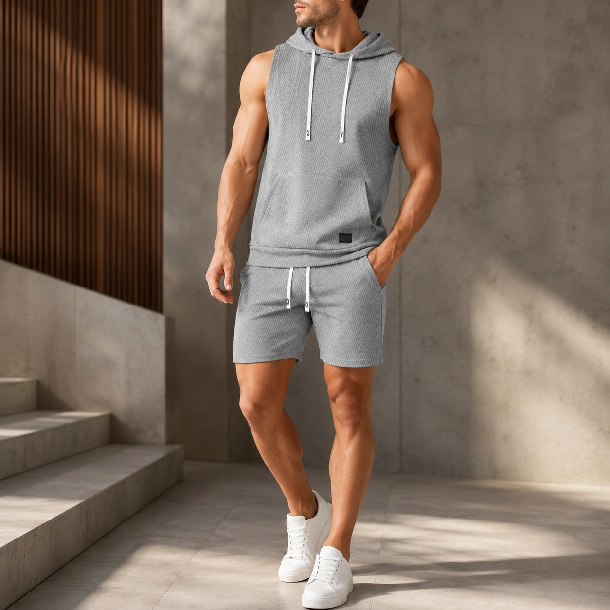 Mivanity Men's Sleeveless Hooded Tank Top Shorts 2-Piece Summer Sets