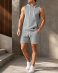 Mivanity Men's Sleeveless Hooded Tank Top Shorts 2-Piece Summer Sets