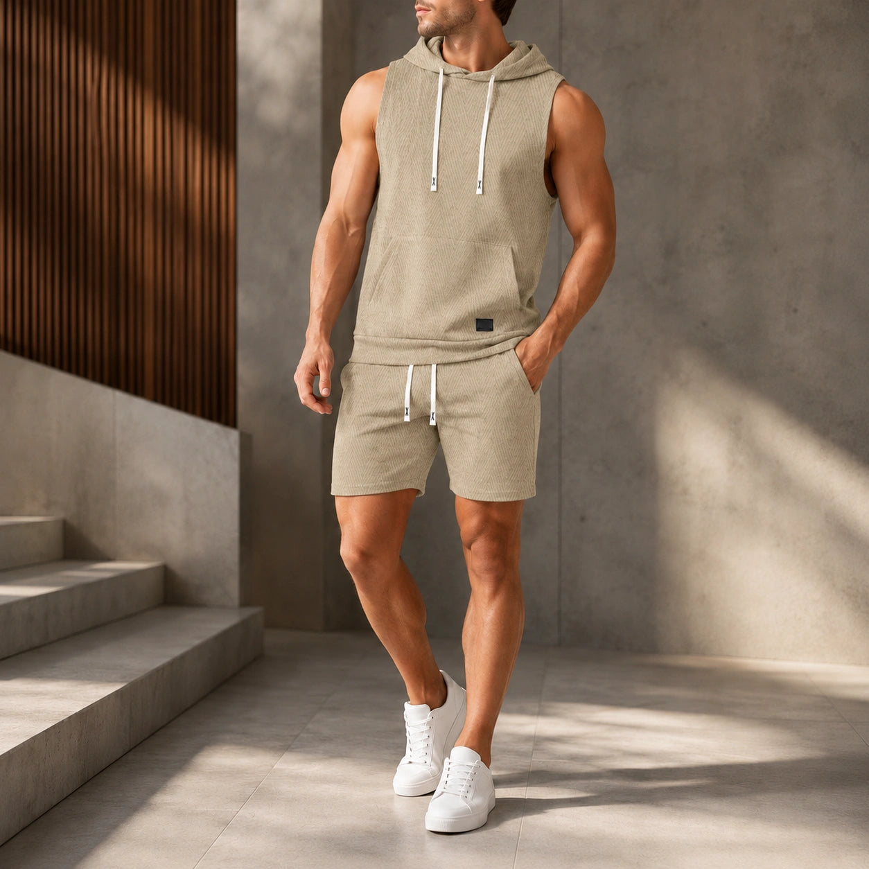 Mivanity Men's Sleeveless Hooded Tank Top Shorts 2-Piece Summer Sets
