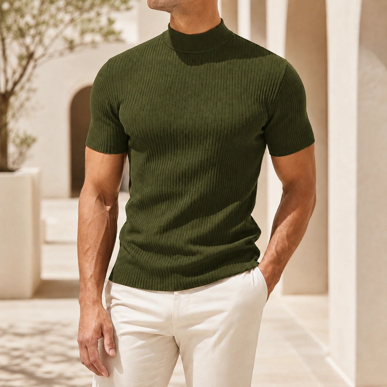 Mivanity Men's Slim-Fit Crew Neck Knit T-Shirts