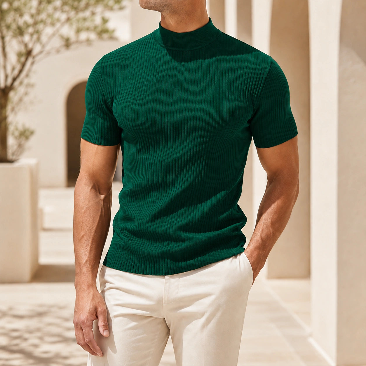 Mivanity Men's Slim-Fit Crew Neck Knit T-Shirts