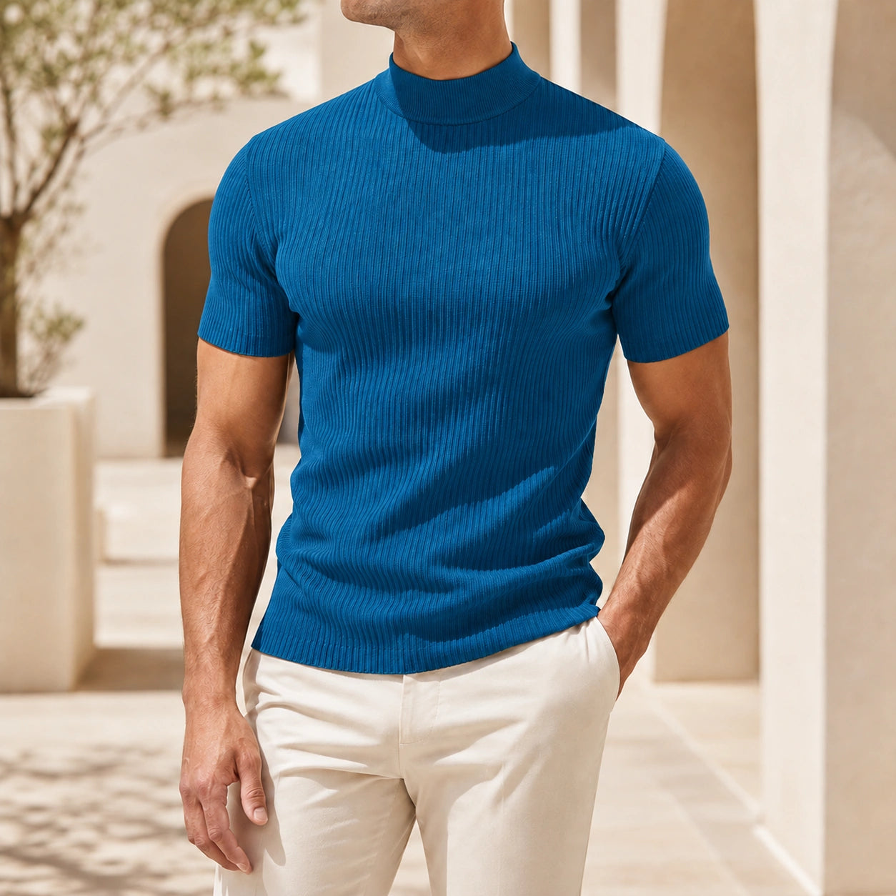 Mivanity Men's Slim-Fit Crew Neck Knit T-Shirts