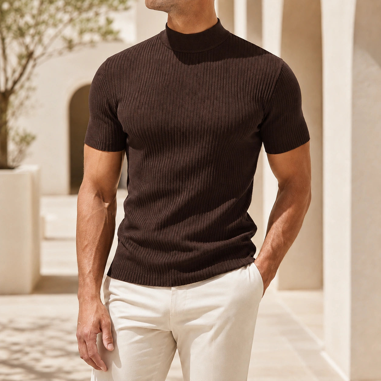 Mivanity Men's Slim-Fit Crew Neck Knit T-Shirts