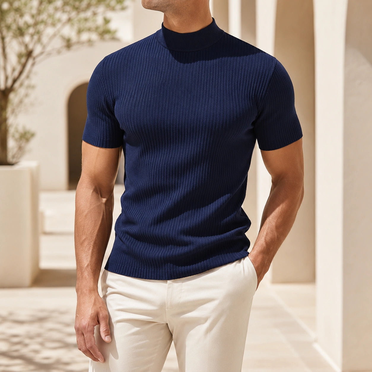 Mivanity Men's Slim-Fit Crew Neck Knit T-Shirts