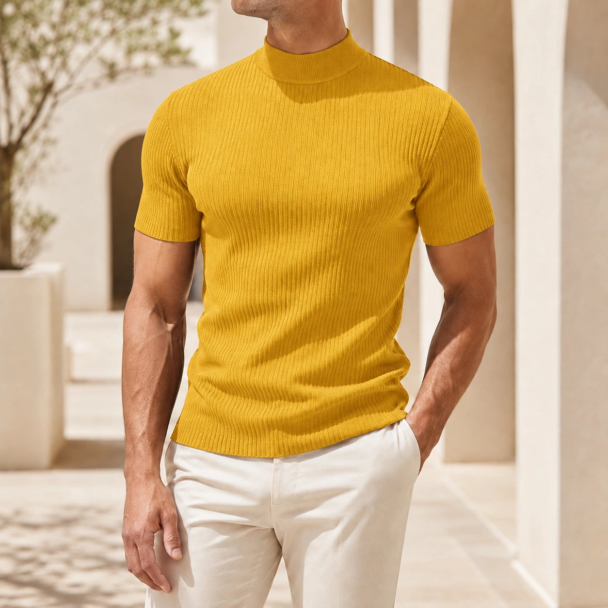 Mivanity Men's Slim-Fit Crew Neck Knit T-Shirts