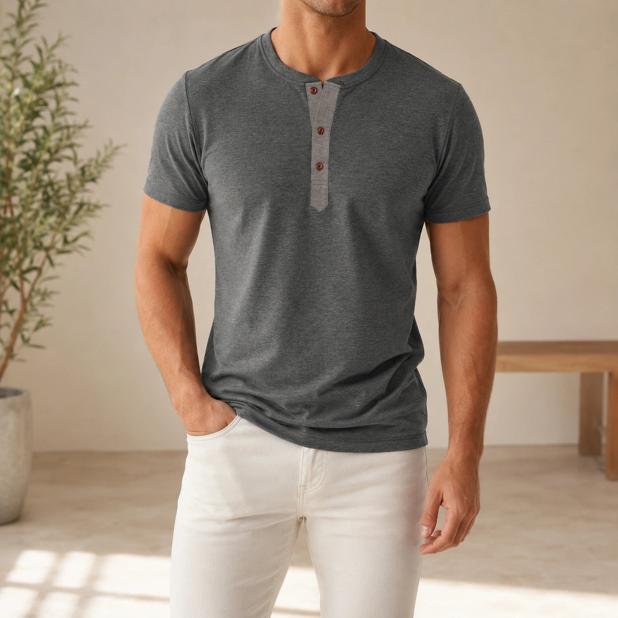Mivanity Men's Slim-Fit Short-Sleeve Henley T-Shirts