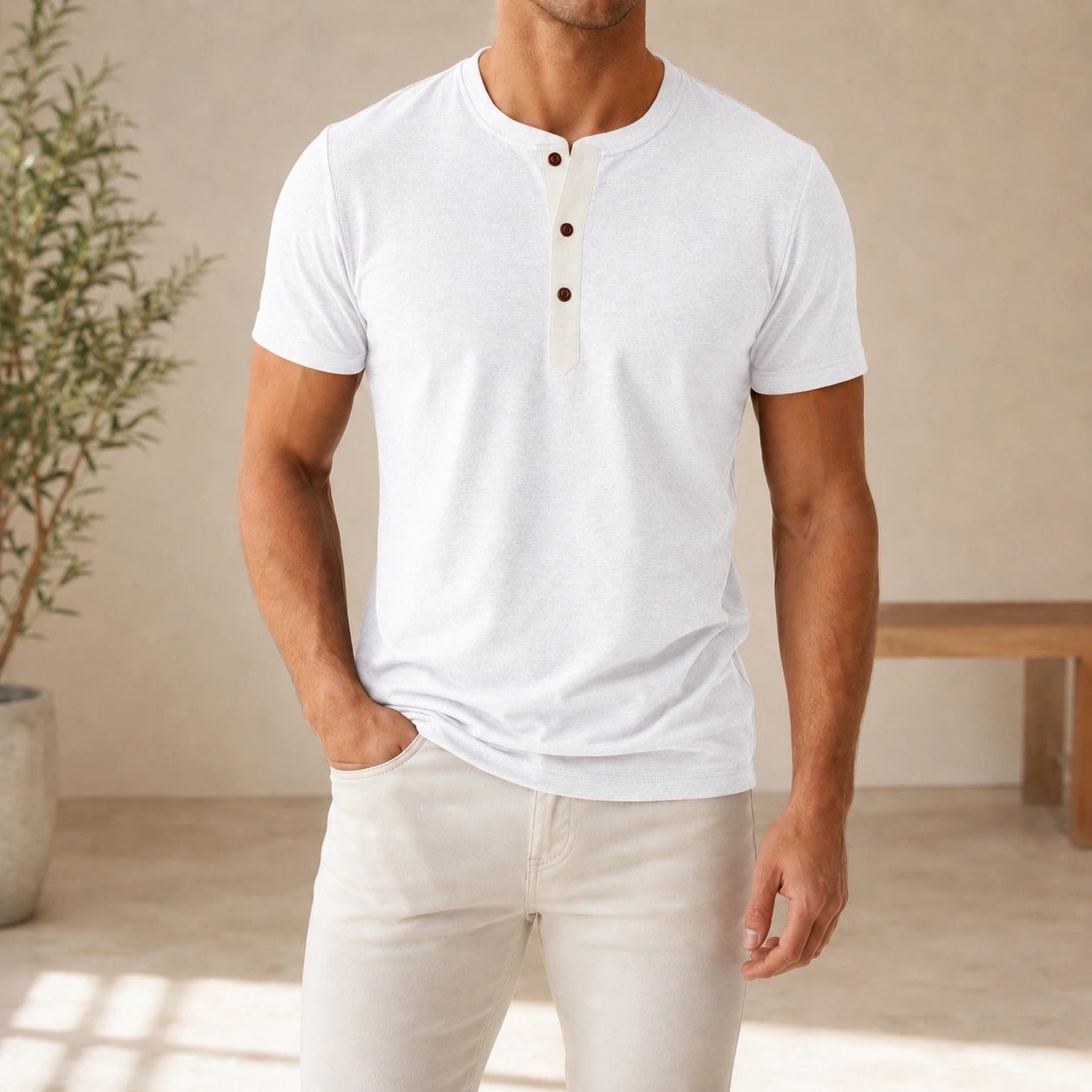 Mivanity Men's Slim-Fit Short-Sleeve Henley T-Shirts