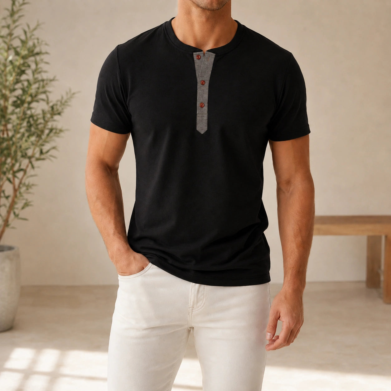 Mivanity Men's Slim-Fit Short-Sleeve Henley T-Shirts