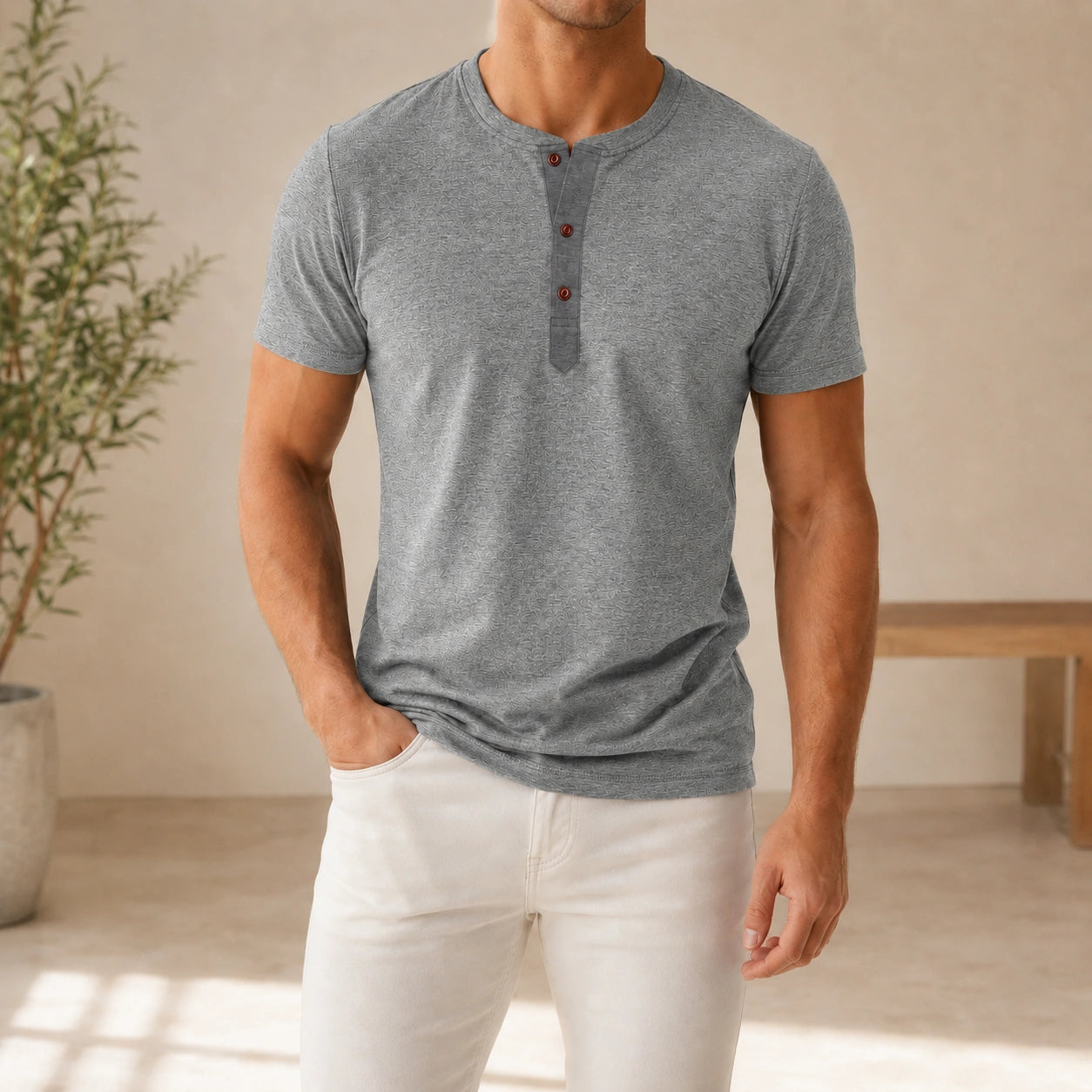Mivanity Men's Slim-Fit Short-Sleeve Henley T-Shirts