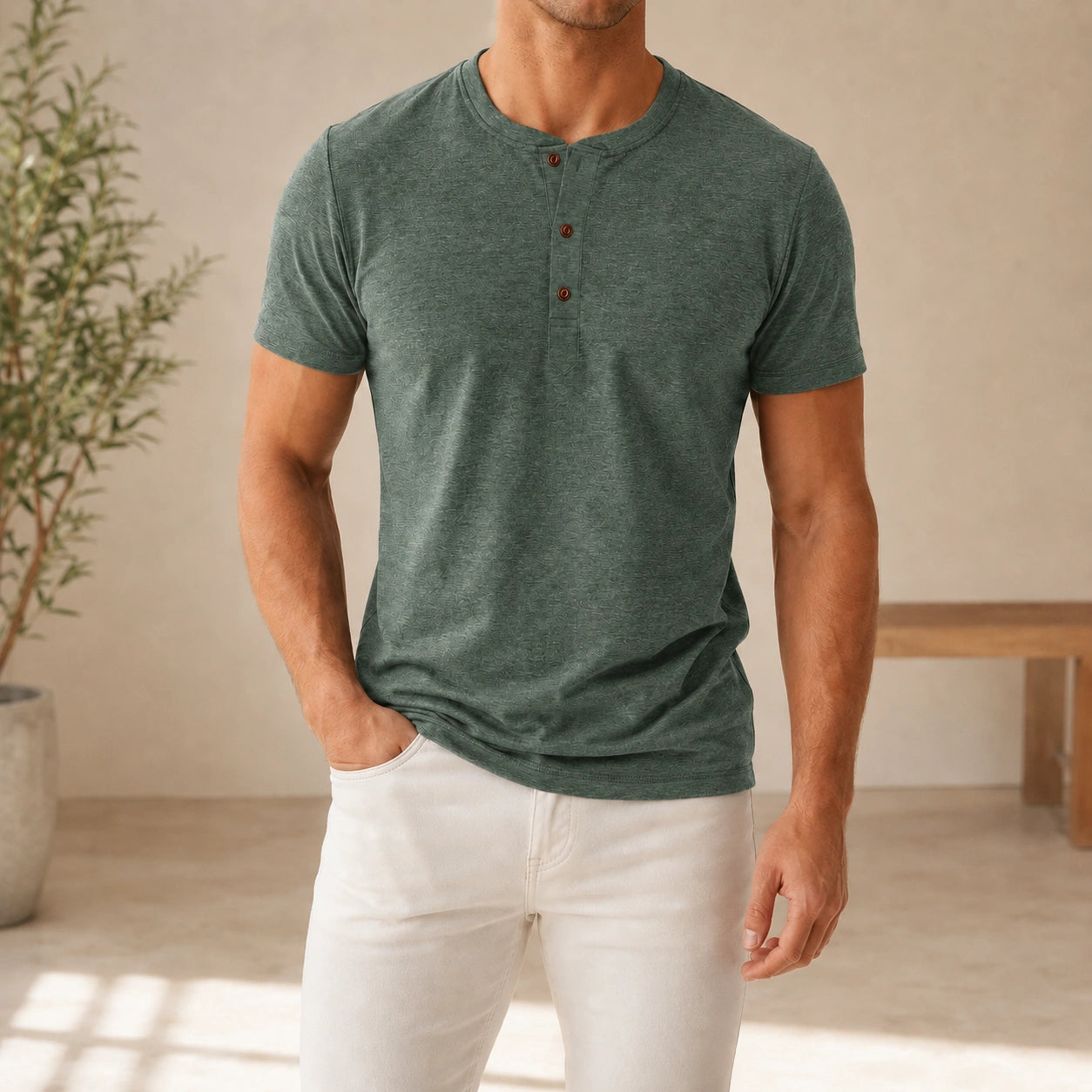 Mivanity Men's Slim-Fit Short-Sleeve Henley T-Shirts