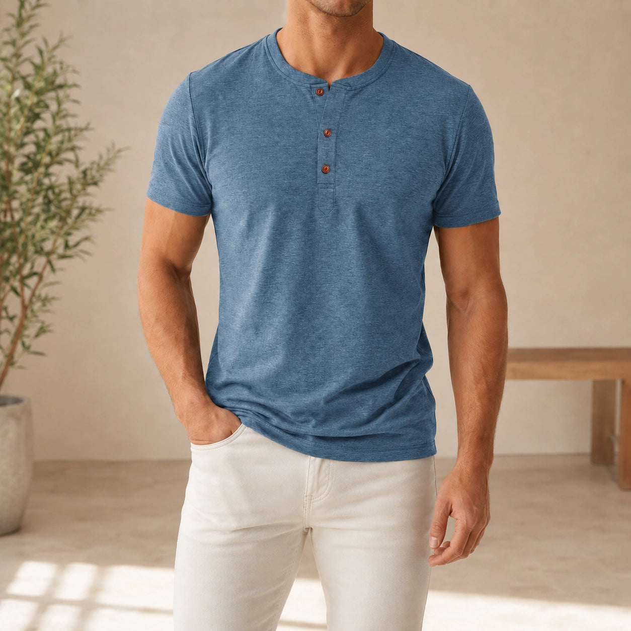 Mivanity Men's Slim-Fit Short-Sleeve Henley T-Shirts