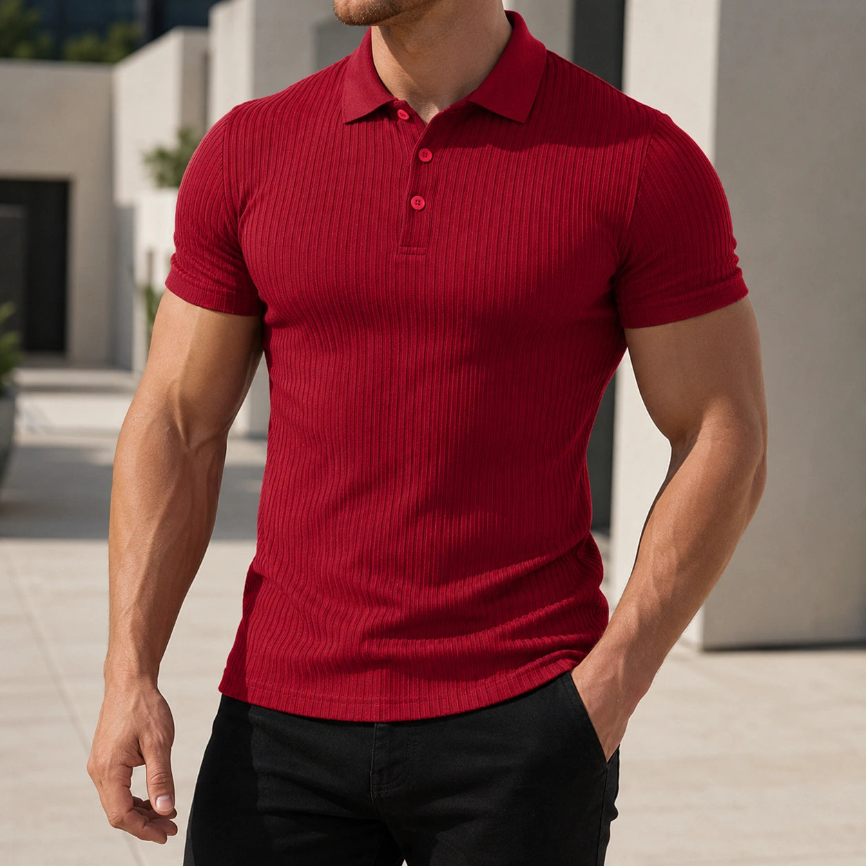 Mivanity Men's Slim Fit Ribbed Knit Short Sleeve T-Shirts