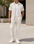 Mivanity Men's Smart Casual Jacquard Zip-Up Jacket Pants Sets