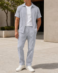 Mivanity Men's Smart Casual Jacquard Zip-Up Jacket Pants Sets