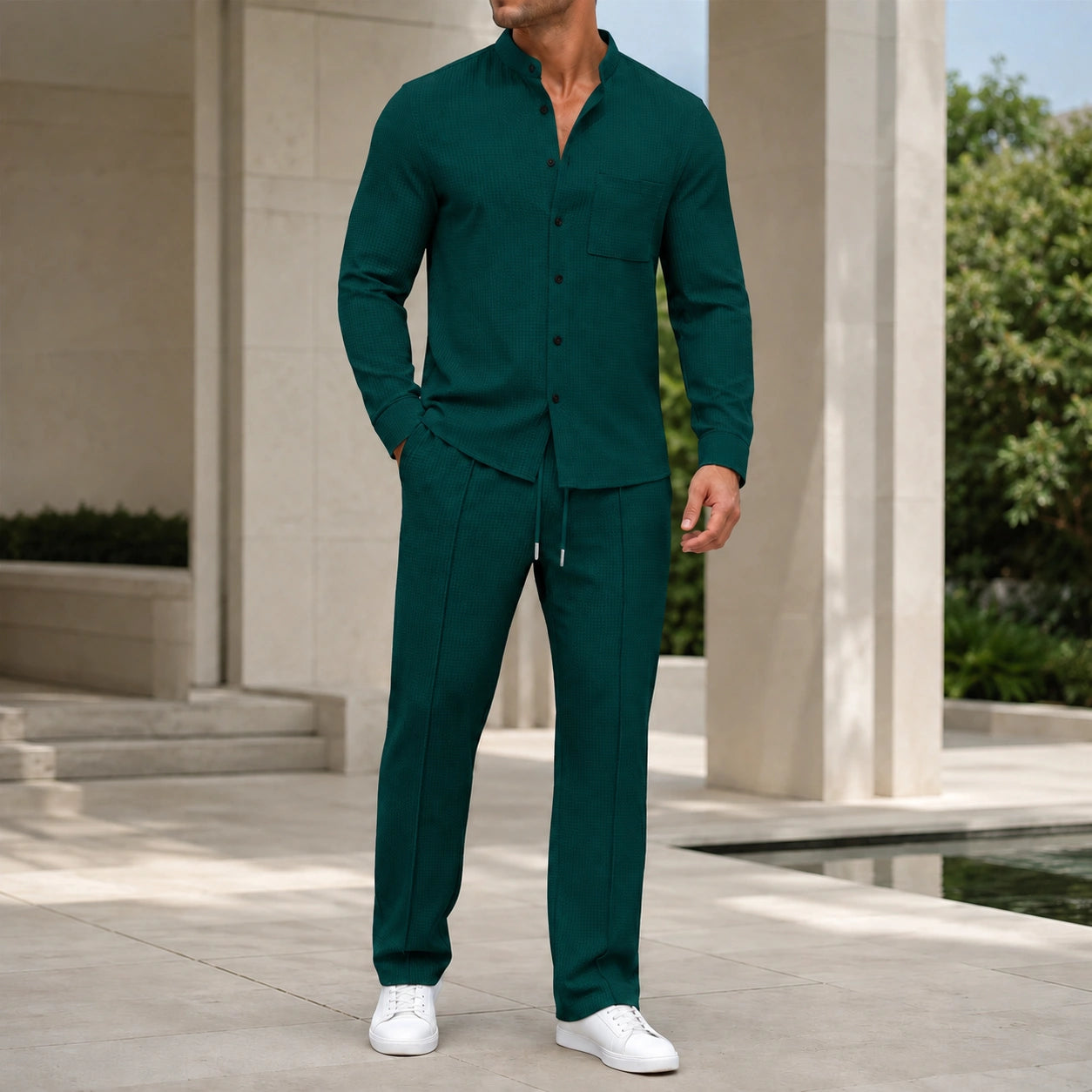 Mivanity Men's Smart Casual Long-Sleeve Shirt Pants Sets