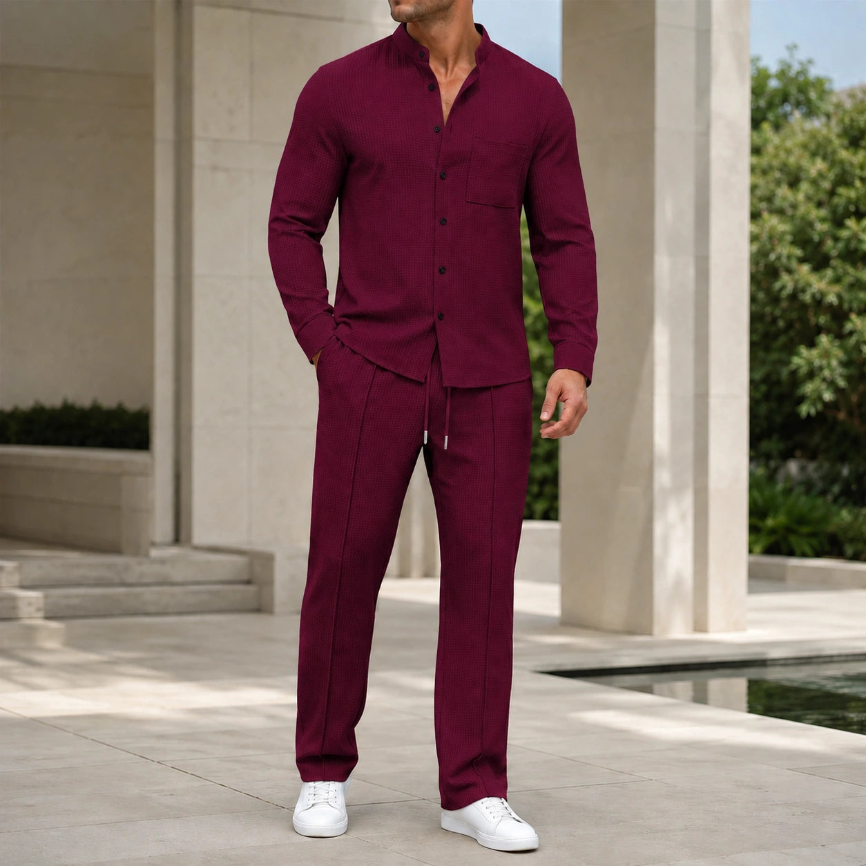 Mivanity Men's Smart Casual Long-Sleeve Shirt Pants Sets