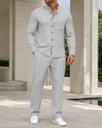 Mivanity Men's Smart Casual Long-Sleeve Shirt Pants Sets