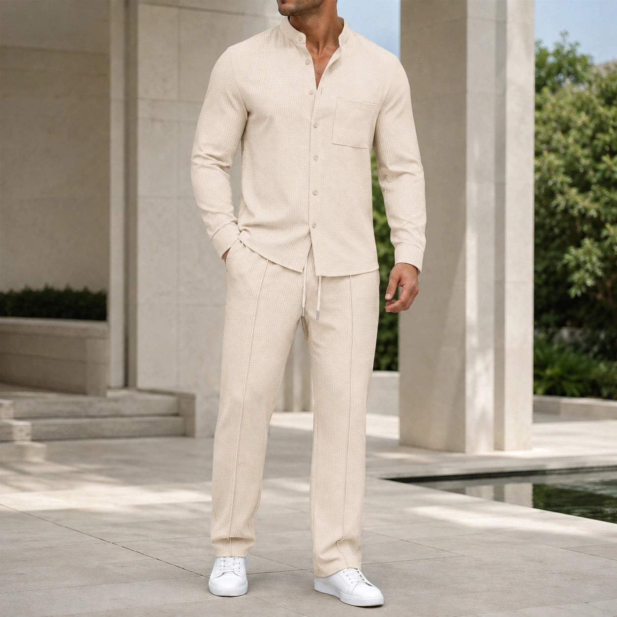 Mivanity Men's Smart Casual Long-Sleeve Shirt Pants Sets