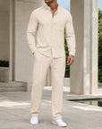 Mivanity Men's Smart Casual Long-Sleeve Shirt Pants Sets
