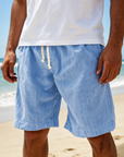 Mivanity Men's Soft Crinkled Gauze Breathable Holiday Embroidery Lace-up Shorts