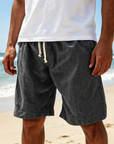 Mivanity Men's Soft Crinkled Gauze Breathable Holiday Embroidery Lace-up Shorts