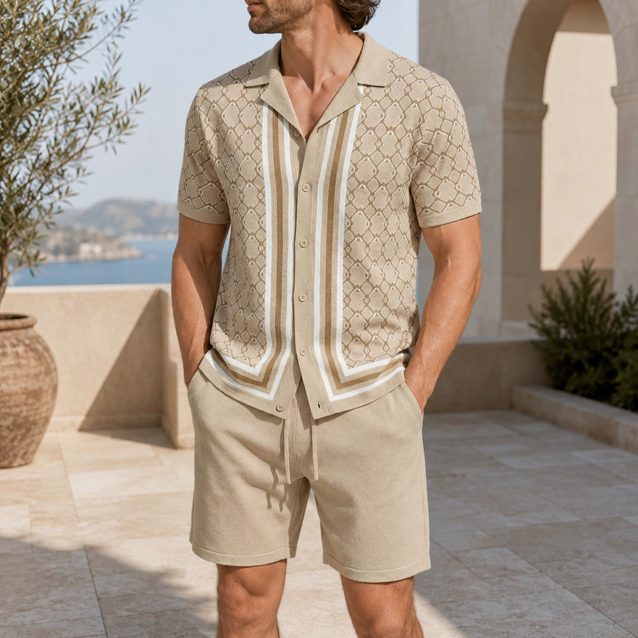 Mivanity Men's Solid Color Knit Cardigan Shorts Sets