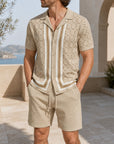 Mivanity Men's Solid Color Knit Cardigan Shorts Sets