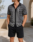 Mivanity Men's Solid Color Knit Cardigan Shorts Sets