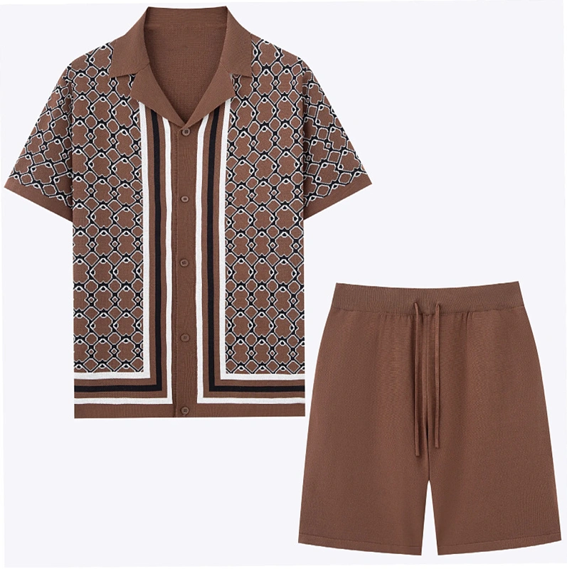 Mivanity Men's Solid Color Knit Cardigan Shorts Sets