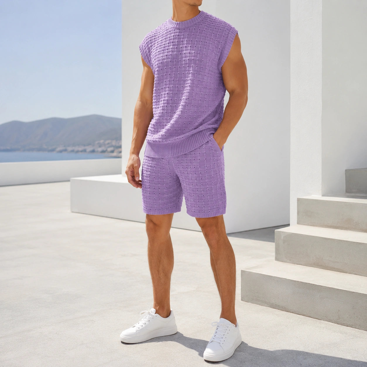 Mivanity Men's Solid Color Knit T-Shirt Shorts 2-Piece Sets