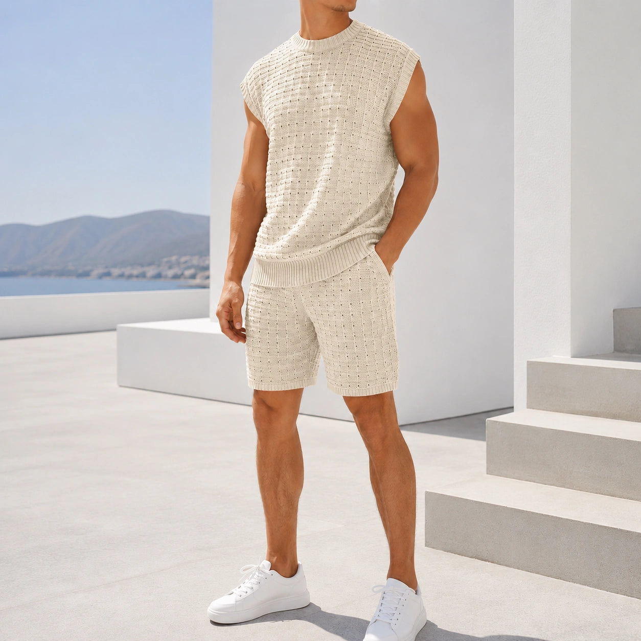 Mivanity Men's Solid Color Knit T-Shirt Shorts 2-Piece Sets