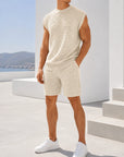 Mivanity Men's Solid Color Knit T-Shirt Shorts 2-Piece Sets