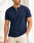 Mivanity Men's Solid Color Short-Sleeve Henley T-Shirts