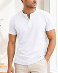Mivanity Men's Solid Color Short-Sleeve Henley T-Shirts