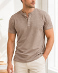 Mivanity Men's Solid Color Short-Sleeve Henley T-Shirts
