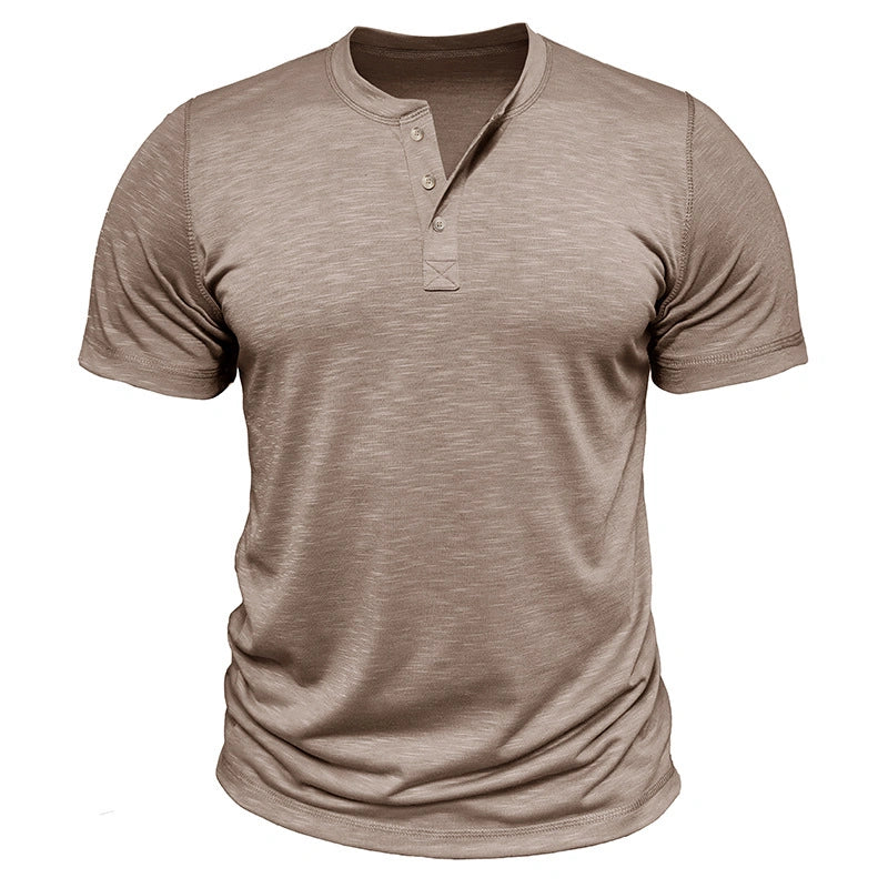 Mivanity Men's Solid Color Short-Sleeve Henley T-Shirts