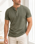 Mivanity Men's Solid Color Short-Sleeve Henley T-Shirts