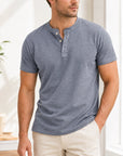 Mivanity Men's Solid Color Short-Sleeve Henley T-Shirts