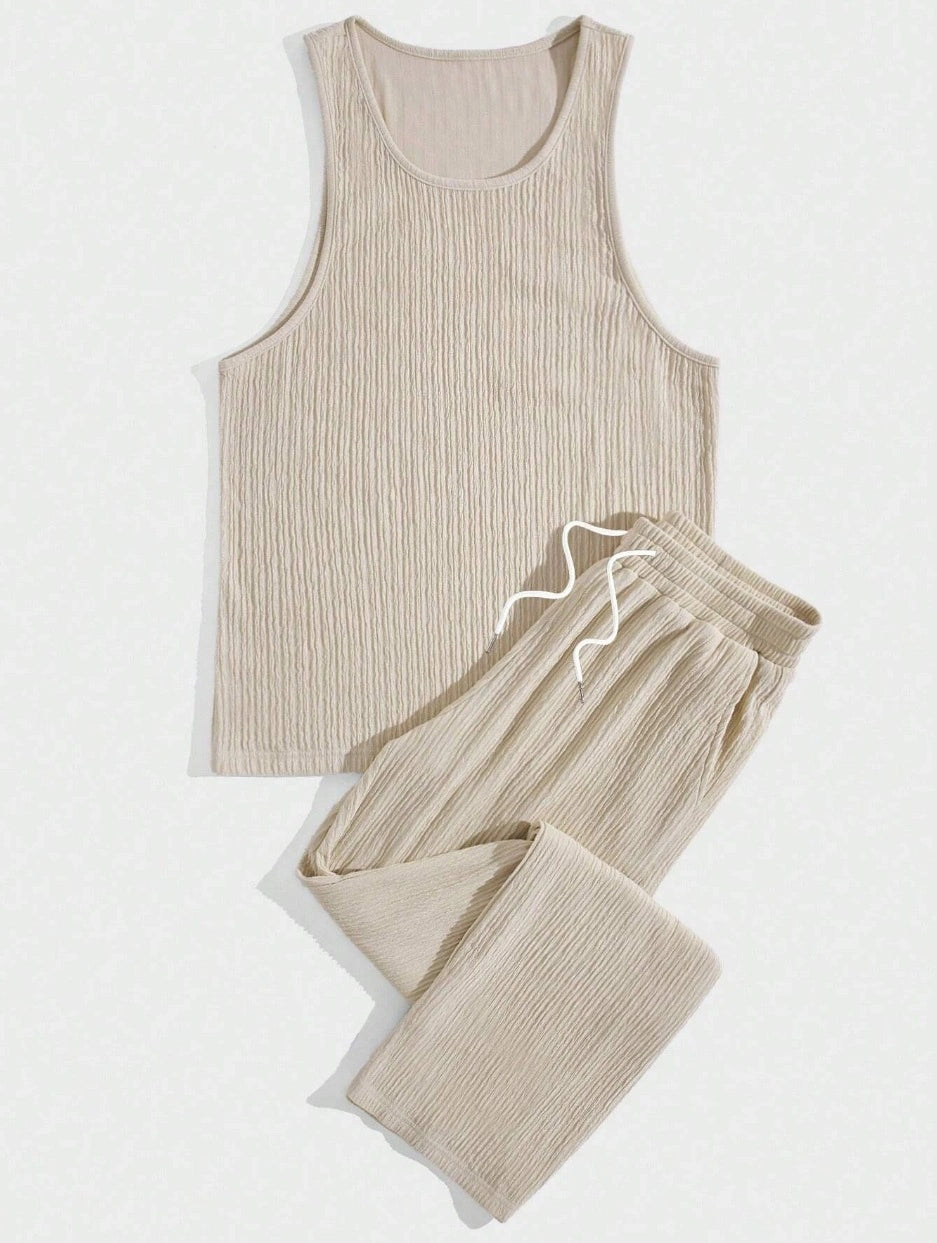 Mivanity Men's Solid Color Sleeveless Top Pants Sets