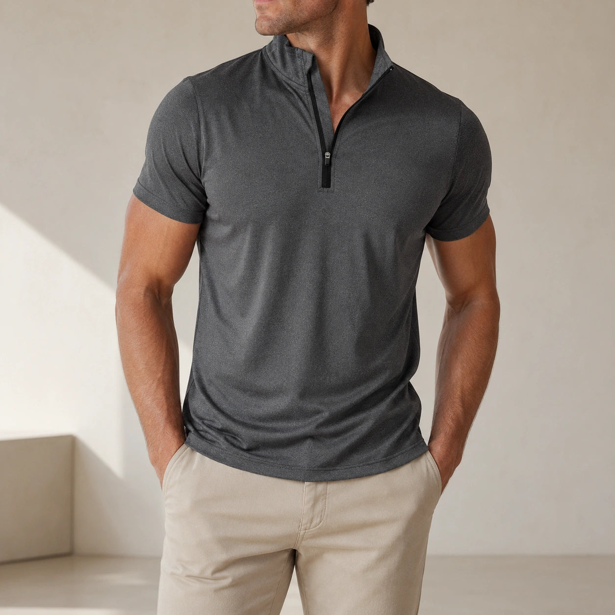 Mivanity Men's Stand Collar Quick-Dry Short-Sleeve T-Shirts